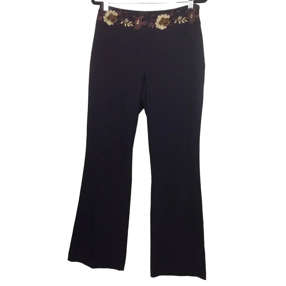 Worthington Women's Stretch Floral Embroidered Waist Purple Straight Leg Size 10